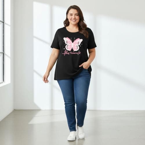 Khakey Womens Black Round Neck Half Sleeve Graphic Printed Plus Size Tshirt(Black_763) 4