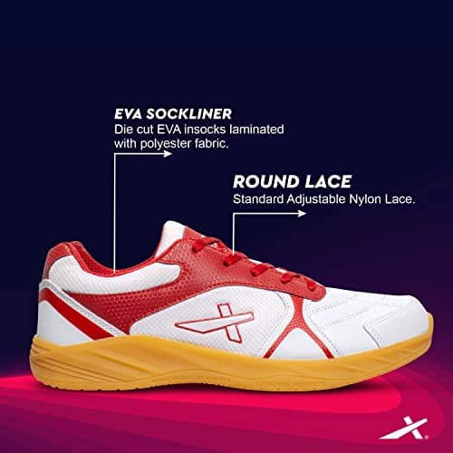 Vector X Ranger Badminton/Court Shoes Plus Non Marking Crepe Rubber Outsole, Lightweight & Comfort Shoe Best for Squash, Table Tennis,Volleyball, Basketball & Indoor Sports (White-Red) Size 5 2