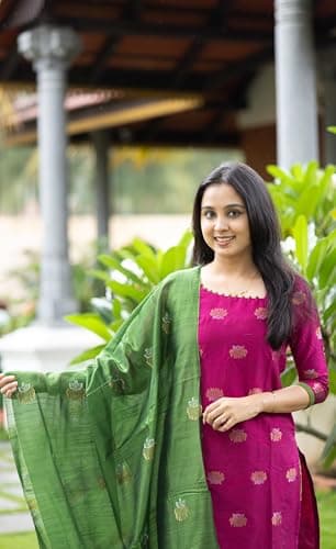 Women's Beautiful Kanchi Cotton Salwar Suit And Zari With Zalar Work kurti Set with Round Neck,Short Sleeve 3-Piece Traditional Kurti set For Any Occasion (IN, Alpha, 2XL, Regular, Women, Rani Pink) 4