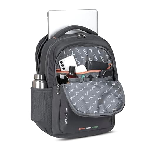 FABCO S 210 Backpack Bag for Men and Women with 3 Compartments and 1 Front Pocket Soft Padded Back Laptop Compartment Organizer Pocket School College Office Travel Backpack Grey 3