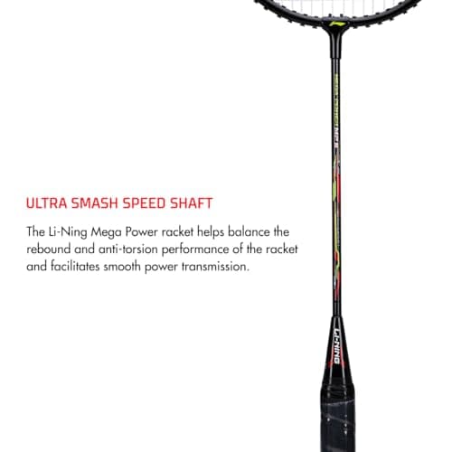 Li-Ning Mega Power 5 Aluminium Strung Badminton Racket with Full Racket Cover (Black/Green) | For Beginners | 95 grams | Maximum String Tension - 25lbs 3
