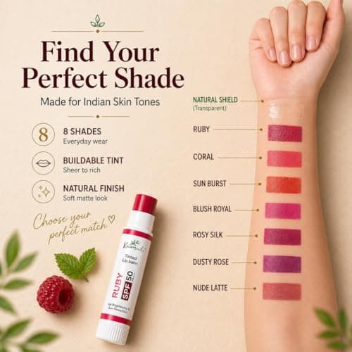 Kaumudi Brightening Tinted Lip Balm | SPF 50 PA+++ In-Vivo Tested | Raspberry Seed Oil + Zinc Oxide + Kojic Acid | A2 Ghee & Rosehip Oil | No Petroleum Jelly No Paraffin | For Dark & Pigmented Lips |  3