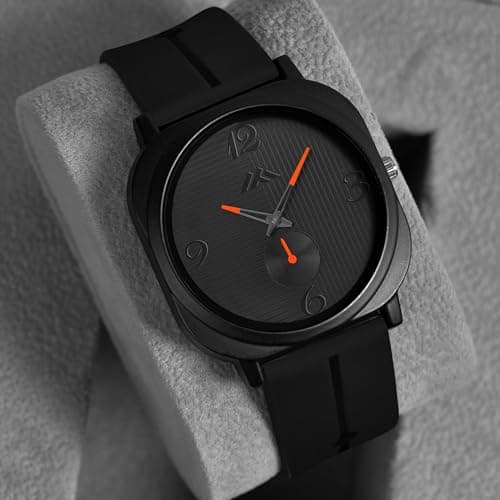 TRANDLOOK - Men's Casual Analog Wrist Watch | Black Dial with Colored Hands | Soft Silicone Strap | Quartz Movement | Lightweight & Water-Resistant Watch for Daily Wear (Black with Orange) 4