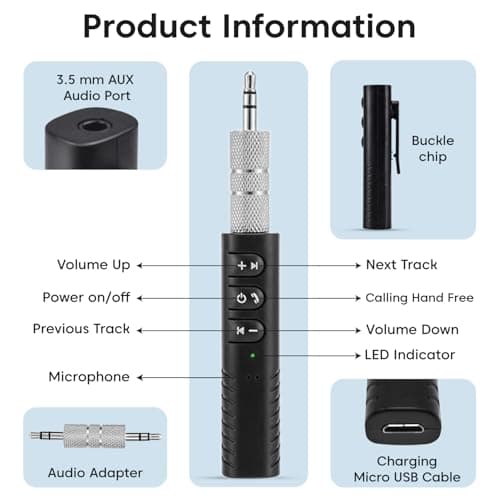 Sounce Bluetooth 5.0 Receiver for Car, Noise Cancelling AUX Adapter, Bluetooth Music Receiver for Home Stereo/Wired Headphones/Hands-Free Call, 16H Battery Life 2