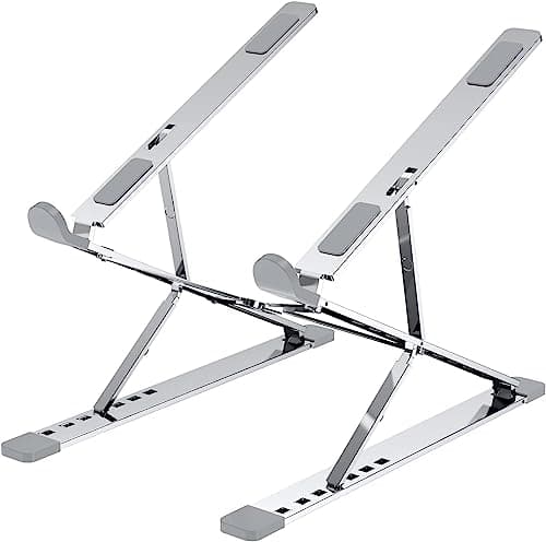 Amazon Basics Double Layer Laptop Stand, 7X9 Height & Angle Adjustable Aluminum Tabletop Riser, Fits Upto 17 Inch Laptops (Silver)