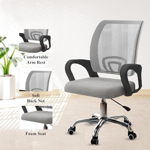 Casa Haus, Ergonomic Desk Chair Mesh Computer Chair with Lumbar Support Armrest Executive Rolling Swivel Adjustable Mid Back Chair - Jet Grey & Black Handle 3