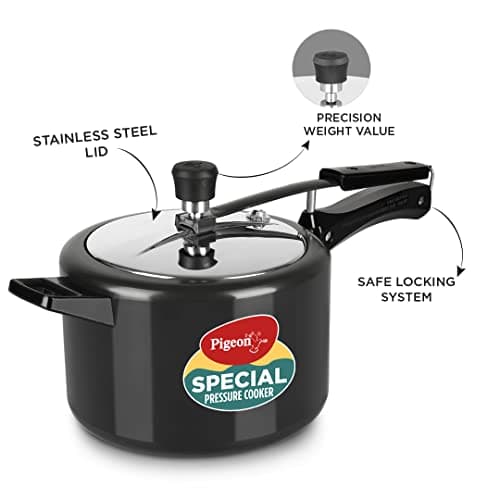 Pigeon by Stovekraft Aluminium Hard Anodized Pressure Cooker Combo with Induction Base Inner Lid - 2,3,5 litre 14455 (Silver) 3