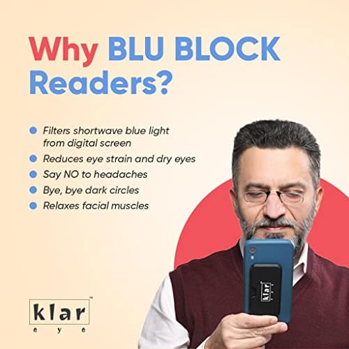 Klar Eye Quik Smartphone Reading Glasses With Scratch Resistant Blue Block Glasses For Adults, Electronic Device Users, Unisex, Blue, 3.5 Diopters 5