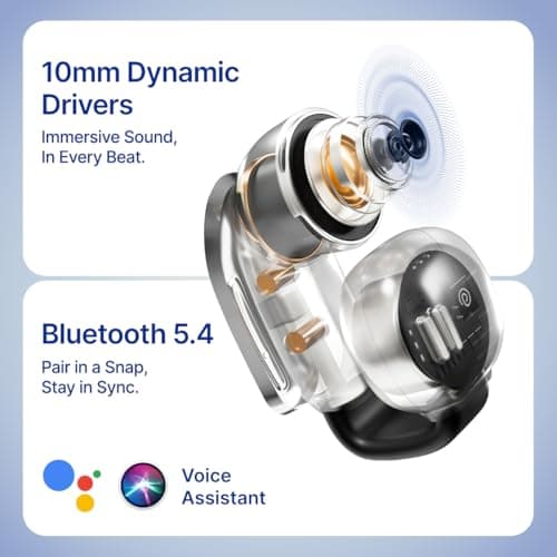 pTron Bassbuds Vortex Clips Wireless Open Ear Earbuds w/Chrome Finish, SafeBeats Tech, 50Hrs Playtime, Dual HD Mic w/AI-ENC, 10mm Driver, Pristine Sound, BTv5.4 Earclips, IPX5,Type C Charging(Black) 5
