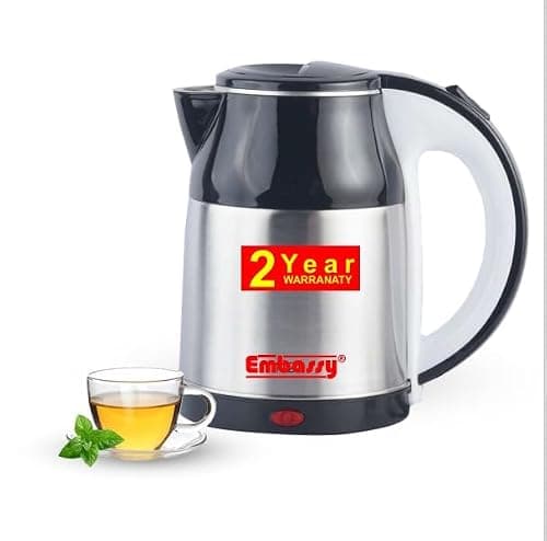 EMBASSY Electric Multipurpose Kettle Stainless Steel 1.5 L |Used for boiling Water and milk, Noodles, Soup etc.| 1000W | Auto Shut-Off | 360° Rotating Base | 2 YEAR WARRANTY