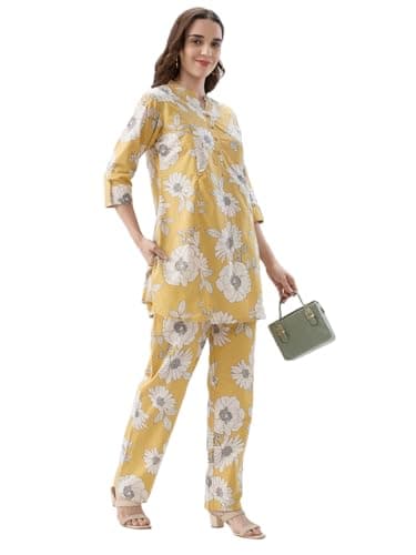 AV2 Maternity Nursing and Feeding Kurta Set | Nursing Zippers | Pre and Post Pregnancy | Raw Silk | Kurta Pant Set | Coord Set Yellow Large 4181 3