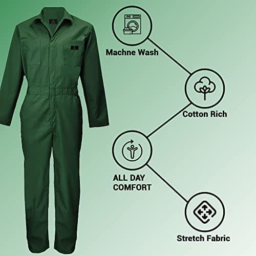 ACTIVE UNIFORMS Overall Workwear Men Long Sleeve Coveralls, Hunter Green, Medium 5