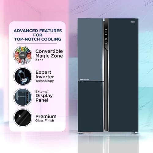Haier 598L 3Star Vogue 3-Door Side by Side Frost Free Refrigerator|Expert Inverter Technology|Digital Display Panel|Triple Twist Ice Maker|Deo Fresh Technology (HRT-683GOG, Grey Onyx Glass) 3