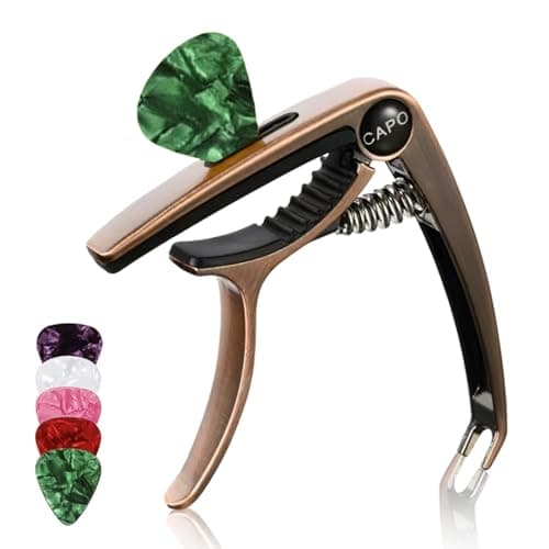 TecoKart® Guitar Capo with 5Pcs Picks, 3 in 1 Zinc Alloy Capo for Ukulele, Acoustic and Electric Guitars, Guitar Accessories for Clear Sound and Fret Protection