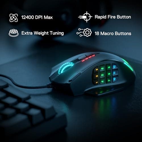 Redragon Impact M908 RGB LED MMO USB Mouse with Side Buttons Laser Wired Gaming Mouse with 12400 DPI, High Precision, 18 Programmable Mouse Buttons (Black) 2