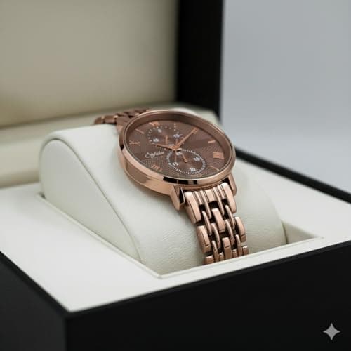 styledose Women's Luxury Black Analog Watch – Rose Gold Roman Numerals with Stylish Metal Chain Strap Wrist Watches for Women's & Girls&Miss&Ladies (Brown) 6