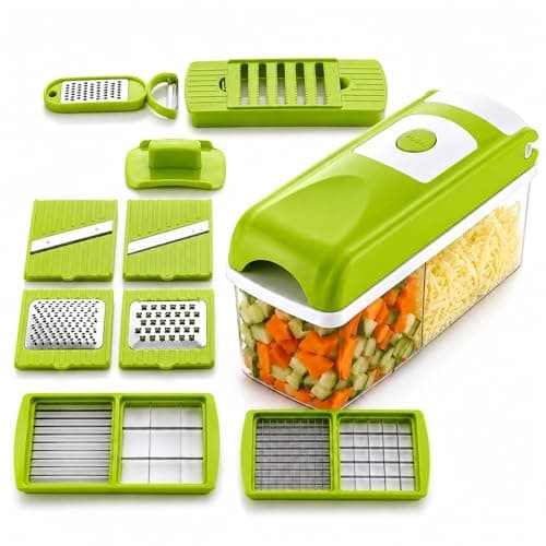 12 in 1 Multipurpose Vegetable Chopper for Kitchen | Vegetable & Fruit Cutter Slicer Dicer | Onion Cutter, French Fries Cutter, Grater & Peeler | Stainless Steel Blade | Easy Push Clean-Blue