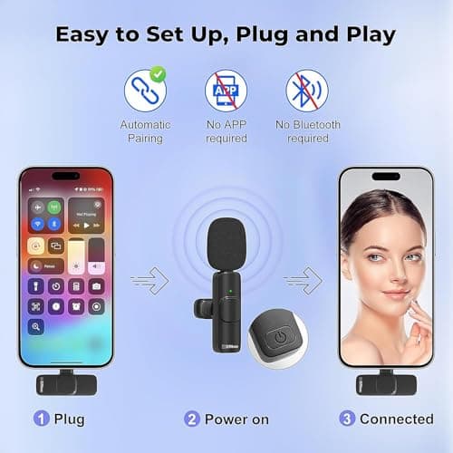 EMBOX Mic Wireless with Type-C & Lightning, Wireless Dual Mic for YouTube Recording, 2.4GHz Wireless Microphone with Noise Cancellation, 20m Range, 6H Battery, Magnetic Clip (K9-B) 5
