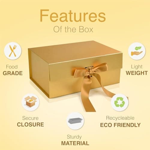 RBS®-Elegant Gold Gift Box with Ribbon (23 x 16 x 10cm) Empty Gift Boxes (1 Pack) Hamper Box Holds Upto 5 kg Gift Box for Presents Reuse Gift Packing Box Decorative Christmas Hamper Box (Elegant Gold) 4