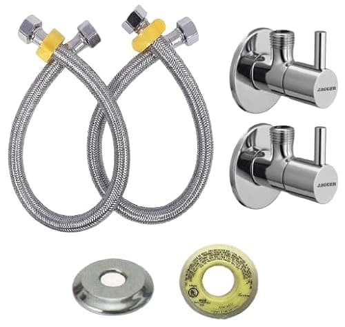 Jagger Turbo Angle Valve & Connection Pipe with Wall Flange & Teflon Tape for Geyser, Wash Basin, Bathroom, Toilet