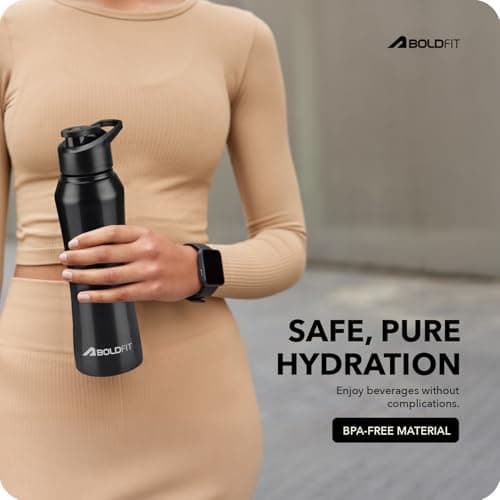 Boldfit Stainless Steel Sipper Bottle - 1 Litre Leakproof, Rust Free for School, Office, Gym - Black 3