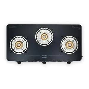 Preethi Alya Glass Top Gas Stove | 3 Burners I Lifelong Free Service I 5-Year Warranty I ISI Certified I 6mm Toughened Glass I Heavy Duty Brass Burners