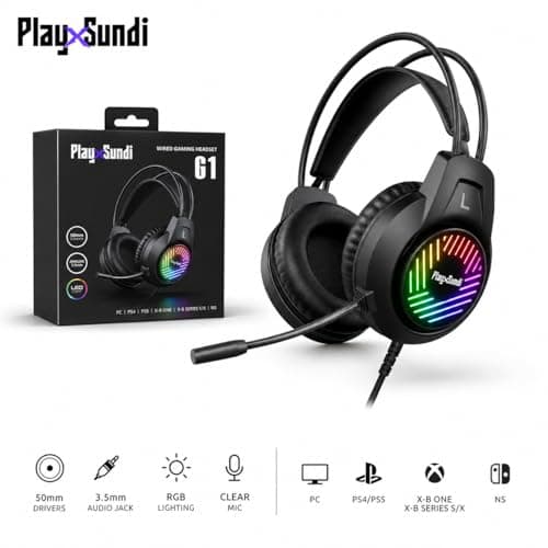 PlayxSundi G1 Wired Gaming Headset | 50mm Drivers | 7.1 Surround Sound | RGB LED Light | Omnidirectional Mic | 3.5mm + USB | PC PS4 PS5 Xbox One Xbox Series S/X NS Switch | 2M Cable | 6 Month Warrenty 3