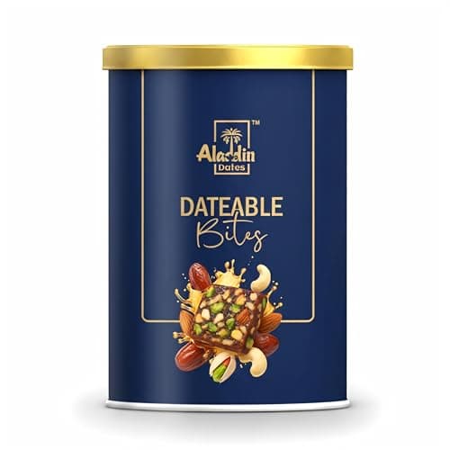 Aladdin Dates Dateable Bites 200g | Dates Barfi & Dry Fruit Bites | Made with Pure Ghee, Dates, Honey, Almonds, Cashews & Pista | No Added Sugar | Gluten Free Healthy Indian Sweet