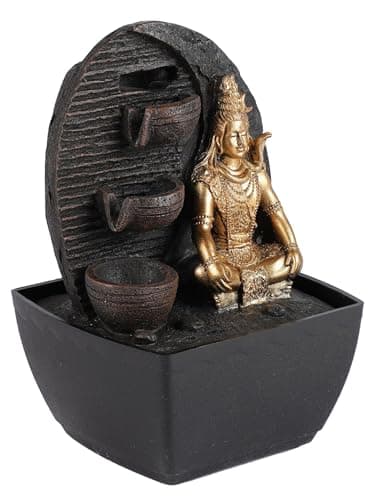 VIVARS Lord Shiva Water Fountain for Home and Office - Golden-Brown led Light Table Fountain for Living Room or Gifting Purpose 4