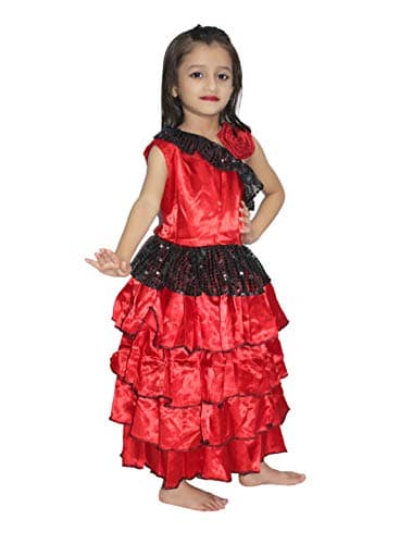 Kaku Fancy Dresses Polyester Spanish Girl Global Ethnic Costume -Red & Black, 5-6 Year 5