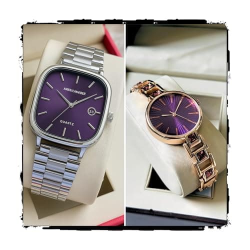 AMERICANVIBER AVM031CCK Matching Purple Dial Couple Watches with Date Function - Combo Gift Offer Analog Watch - for Men & Women