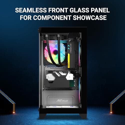 Ant Value Tempered_Glass CV200 Mid-Tower Computer Case/Gaming Cabinet - Black | Support M-ATX, M-ITX | Pre-Installed 3 Static RGB Fans 2