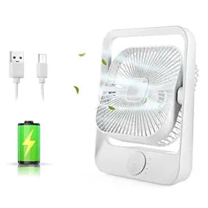 Gesto 9.6 Inch High Speed Rechargeable Table Fan for Home – USB Charging Battery Fan With Led Light | 3000mAh Battery for Upto 8 Hours Runtime | 3 Speed Modes Portable fan for Home,Office,Desk,Kitchen