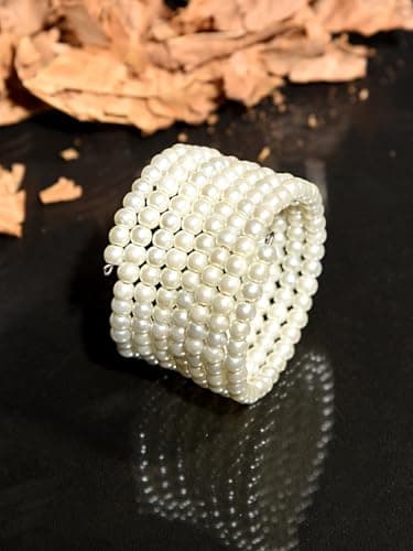 Wide Pearl Bracelet, Elastic Multi-Row Design, Cream White Faux Pearls, Fashion Jewellery 2