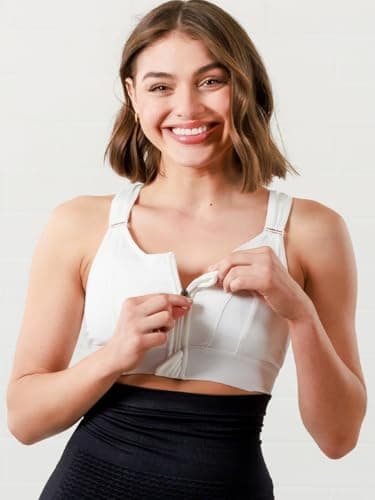 Fabluk Women Polyester Spandex High Impact Front Zip Sports Bra Fitness Criss Cross Back Crop Tops Tank Gym Yoga Workout, Size: M-5XL (in, Alpha, 3XL, 805-White) 5