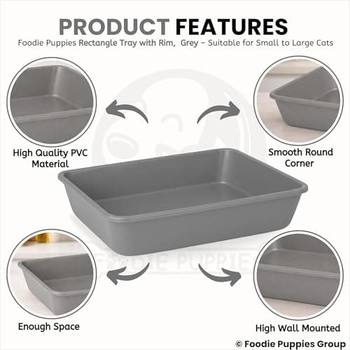 Foodie Puppies Litter Tray for Cat and Kitten - Grey (Small, Plain Rectangle Tray) | Reduces Odor, Perfect Starter for Toilet/Potty Training | Cat Litter Tray for All Breeds (49 x 38 x 15 cm) 4