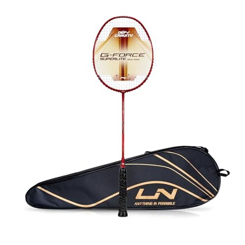 Li-Ning G-Force 5900 Superlite Strung Badminton Racquet with Free Head Cover| 79 Grams (Red/Silver)
