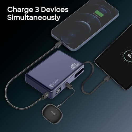 pTron Dynamo Sprint 20000mAh 35W Super Fast Charging, USB Type-C Input Power Bank Compatible with QC3.0/PD3.0, Built-in Charging Cable, 3 Charging Outputs, Type-C Input/Output Port (Indigo Blue) 5