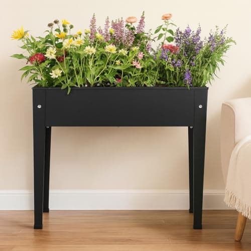 ecofynd Cleo Raised Plant Box, Elevated Planter, Metal Raised Garden Bed, Standing Plant Stand, Indoor and Outdoor Grow Container for Vegetables and Flowers (24Lx12Wx18H) | Black