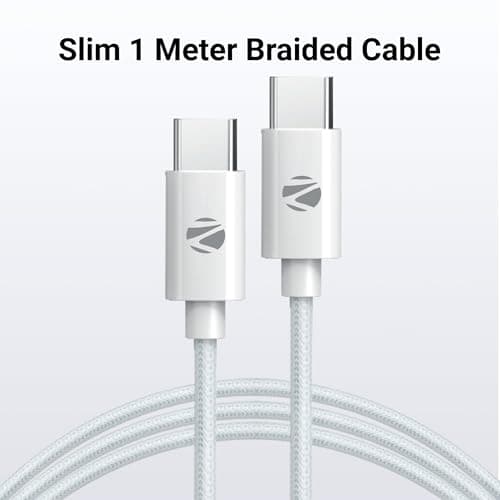 ZEBRONICS Type C to Type C Strong Braided Cable, 60W PD Fast Charging, for iPhone 16 Series, 15 Series, iPad, MacBook, Samsung, Other Android Devices, Data Sync, 1 Meter (ZEB-TT60+) White 5
