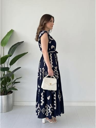 Modestouze Attires Dress for Women Western Maxi Style, Indo Western Dresses, One Piece Long Gown, A Line Flared Pattern, Ethnic Look Outfit for Women Navy Blue 3