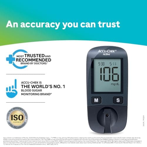 Accu-Chek Active Blood Glucose Glucometer Kit With Vial Of 10 Strips, 10 Lancets And A Lancing Device Free For Accurate Blood Sugar Testing 5