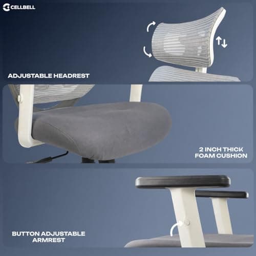 CELLBELL C190 Berlin Office Chair, High Back Mesh Ergonomic Home Office Desk Chair (Grey - White) 4