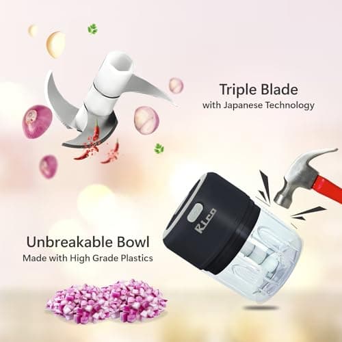 Rico Japanese Technology Wireless Mini Electric Chopper | 1 Year Replacement Warranty | Unbreakable Bowl | One Touch Operation | 10 Seconds for Mincing Garlic, Ginger, Onion, Vegetable, Meat - 250 ML 4