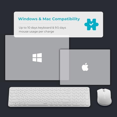 Rapoo 9350S Premium White Wireless Keyboard & Mouse Combo | Bluetooth 4.0/5.0 & 2.4GHz | 99-Key Layout with |Adjustable 800–2400 DPI Mouse | Aluminum Alloy | Long Battery Life 3