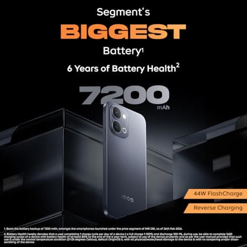 iQOO Z11x 5G (Titan Black, 6GB RAM, 128 GB Storage) | Dimensity 7400-Turbo Processor | 7200 mAh Battery | 4K Video Recording Front & Back | IP68 & IP69+ | Powered by OriginOS 6 3