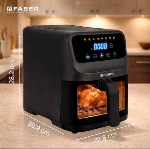 Faber 6L 1500W Digital Air Fryer | Fry, Bake, Roast | 85% Less Oil, 200°C Swirl Heating Technology |8-Preset Menu|View Window|Touch Control Interface| Auto Shut-Off |2 Yrs Comprehensive warranty|Black 2
