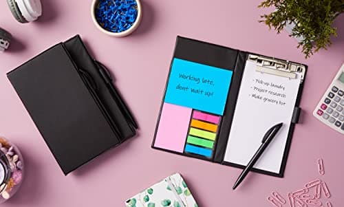Amazon Brand - Solimo Notepad/Memo Book with Sticky Notes & Clip Holder with Pen for Gifting, Pack of 3 4