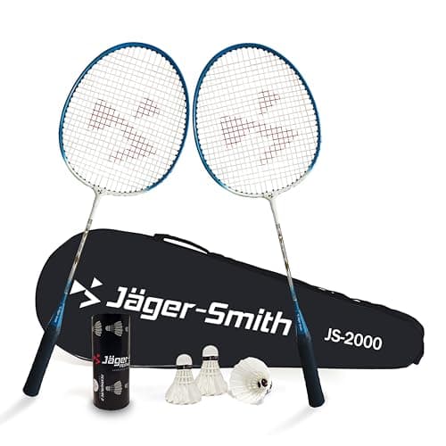 Jager-Smith JS2000(Blue,White) Combo Aluminium Badminton Racquet with Tempered Steel Shaft & Featherlite 2 (Pack of 3) Feather Shuttles&Full Cover (Made in India)
