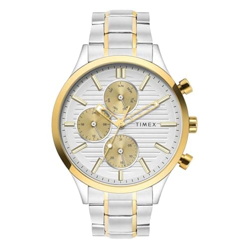 TIMEX Analog Watch for Man with Grey Round Dial & Silver Stainless Steel Bracelet Band Water Resistant Men's Wrist Watches - TW000T320